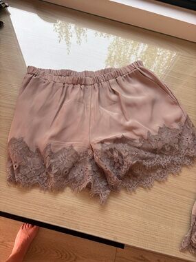 Women's Lace Trim Satin Sleep Shorts - Blush